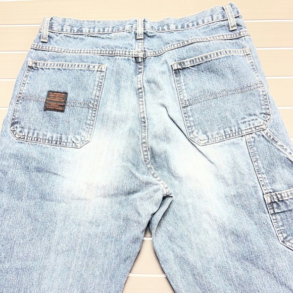 Old Navy Carpenter Jeans Mens 34 Long Light Wash Denim Blue Utility Work Pants - Picture 7 of 8